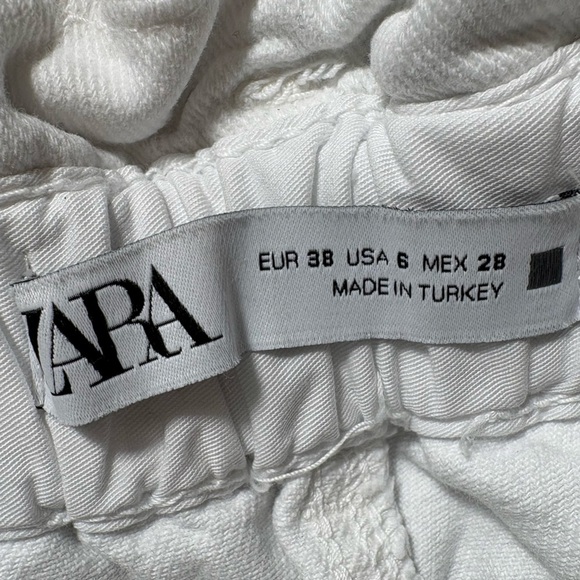 Zara Highrise Paper Bag Ruched White Pants Gold Hardware Size 6 Ankle Length - Picture 9 of 12